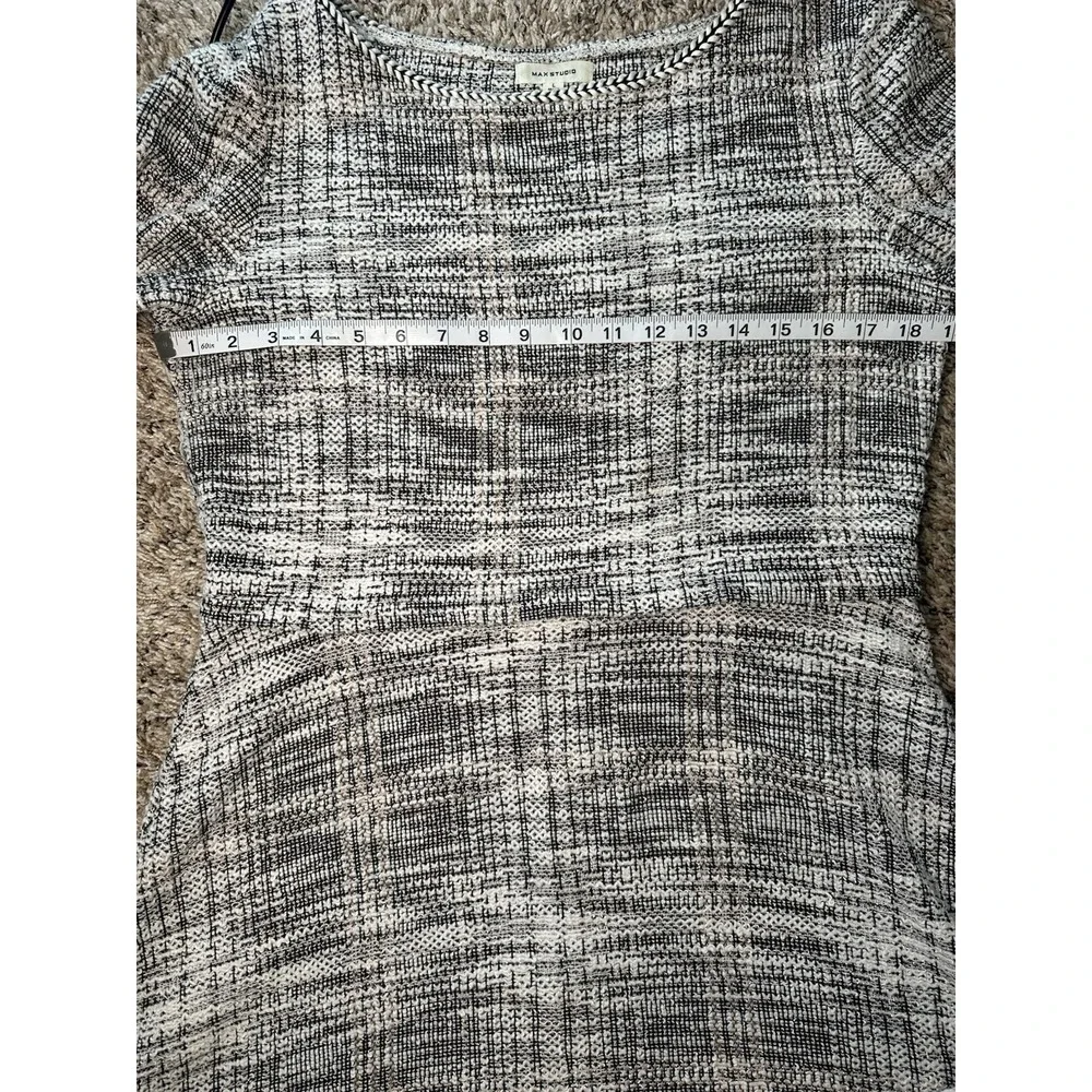Max Studio Plaid Knit‎ Dress Women LG Black White Long Sleeve Fit & Flare 35